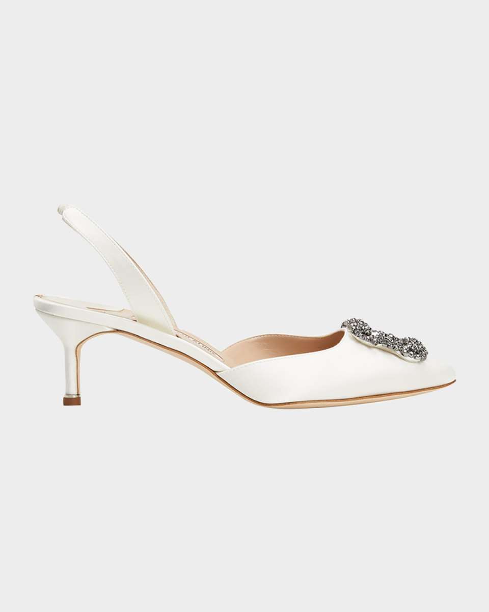 Hangsi Satin Crystal-Buckle Halter Pumps